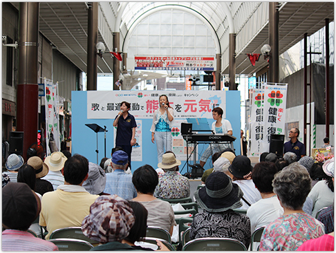 ワイズ・スポーツ＆エンターテイメント様のご協力を得て、歌と最適運動で熊本を元気にスペシャルプログラムを開催。